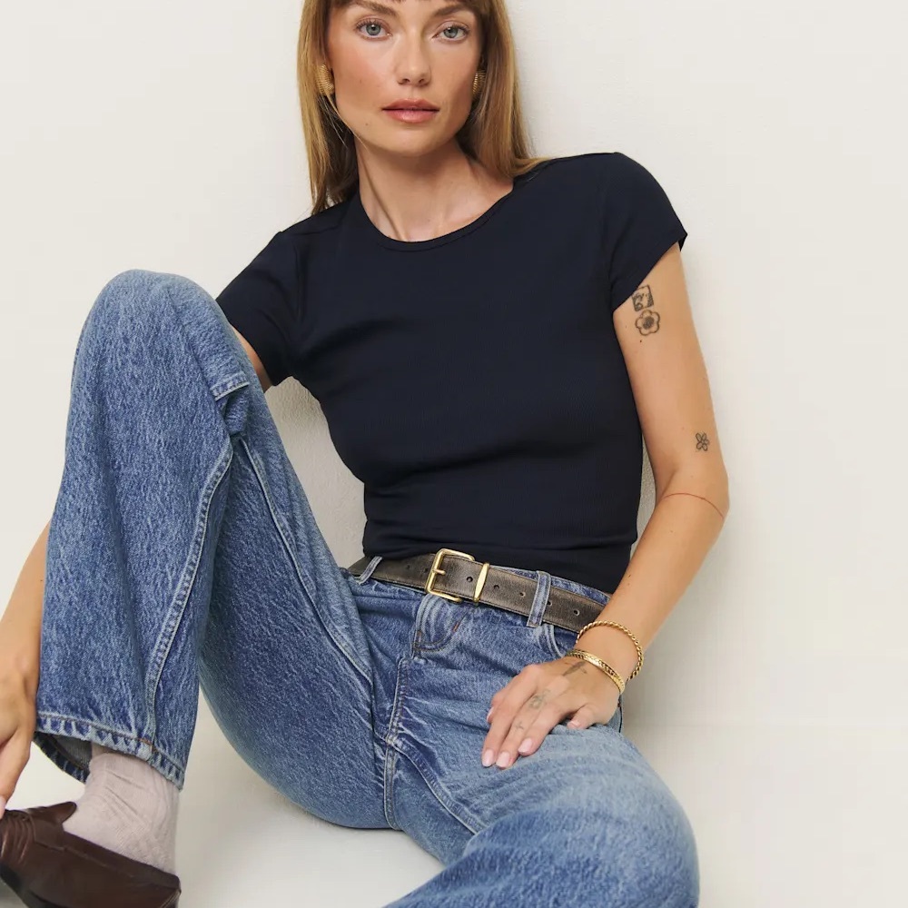 Reformation Black Cropped Ribbed Baby Tee - Picture 3 of 5